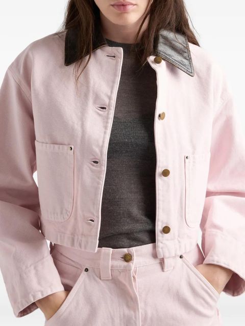 Prada leather collar patch-pockets jacket - Pink