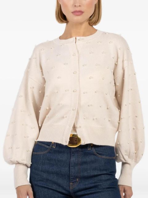 ZIMMERMANN pearl-embellished balloon-sleeve cardigan - White