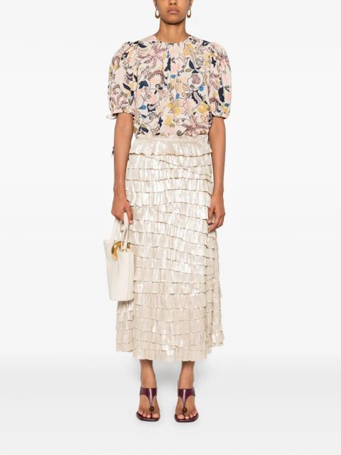 Ulla Johnson ruffled metallic-effect midi skirt - Neutrals - zdjęcie produktu nr 2