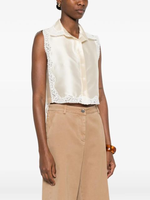 SANDRO lace-panel shirt - Neutrals