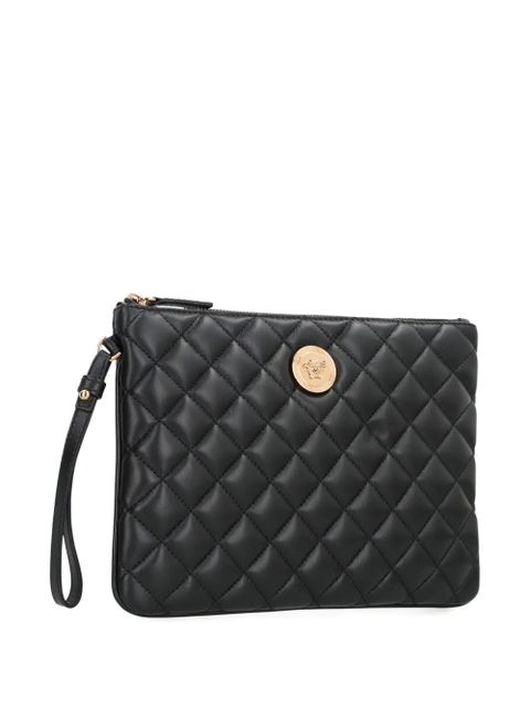 Versace quilted logo leather clutch bag - Black