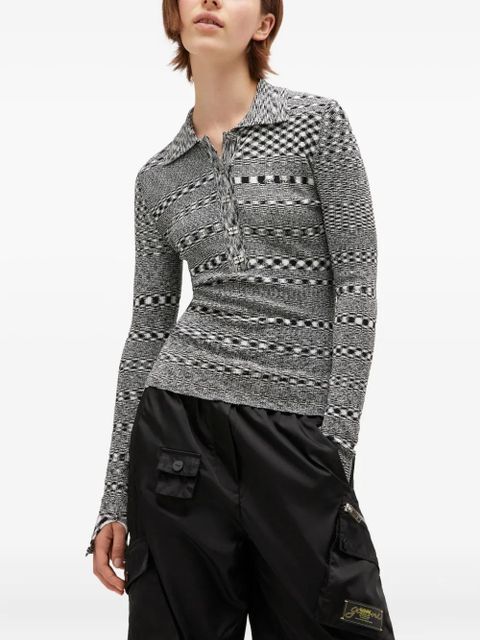 GANNI space-dye check polo neck top - Black