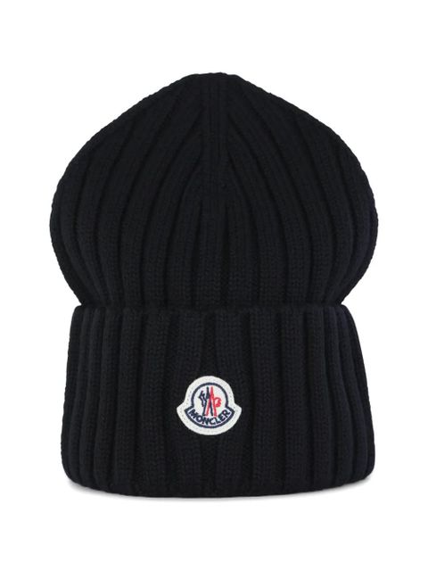 Moncler logo-patch ribbed beanie hat - Black - zdjęcie produktu nr 1