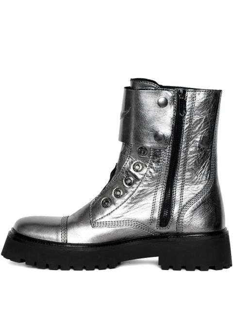 Zadig&Voltaire Joe Fast metallic-effect leather combat boots - Grey - zdjęcie produktu nr 1