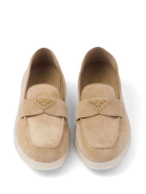 Prada triangle-logo suede loafers - Neutrals