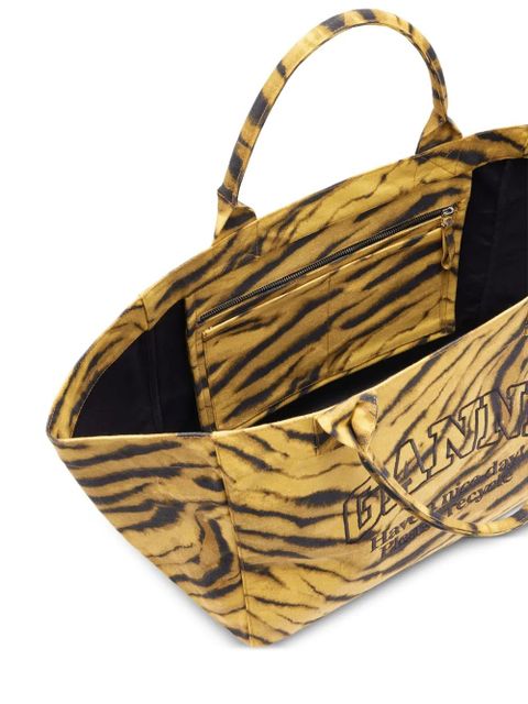 GANNI tiger-print tote bag - Yellow
