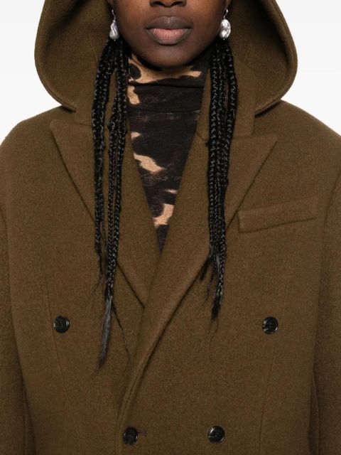 Nanushka detachable-hood double-breasted coat - Brown