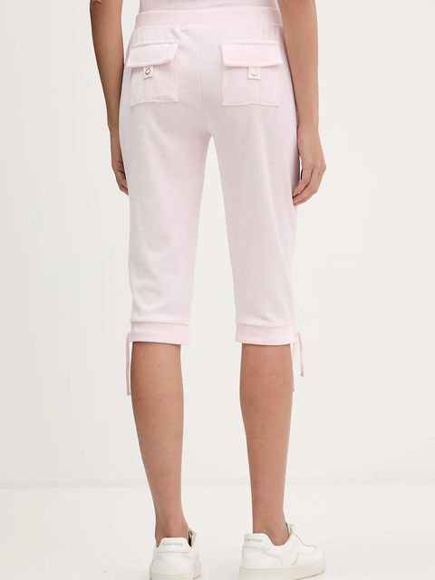 Juicy Couture szorty welurowe Angel damskie kolor różowy z nadrukiem high waist JCNBJ126456