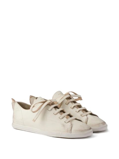 Prada lace-up leather sneakers - Neutrals - zdjęcie produktu nr 1