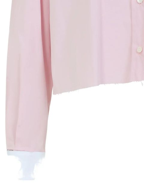 Miu Miu logo-embroidered frayed-hem shirt - Pink