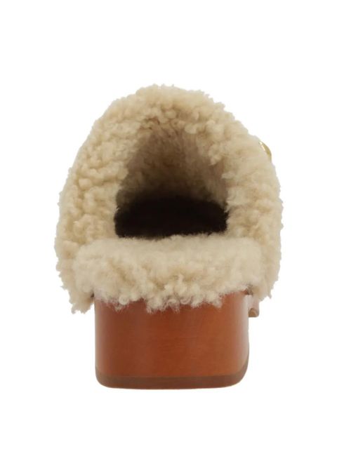 Chloé 35mm Jeannette shearling-trimmed buckle clogs - Brown - zdjęcie produktu nr 2