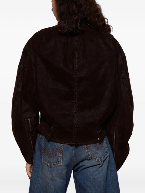 Jean Paul Gaultier diagonal-zip velvet jacket - Brown