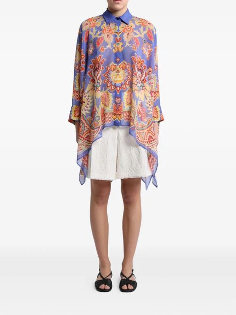 ETRO floral-print poncho shirt - Blue