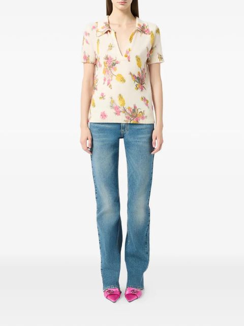 Blumarine wingtip-collar floral-print top - Neutrals - zdjęcie produktu nr 2