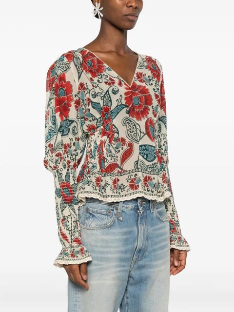 FARM Rio floral-print ruffled blouse - Neutrals