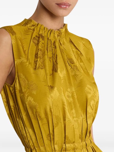 ETRO leaf-jacquard pleated dress - Yellow