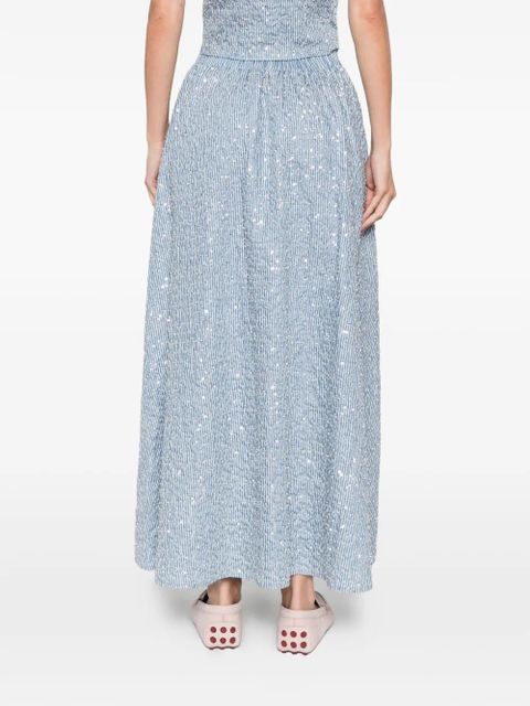 SANDRO striped-pattern embellished maxi skirt - Blue