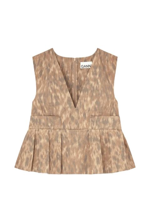 GANNI V-neck pleated blouse - Neutrals - zdjęcie produktu nr 1
