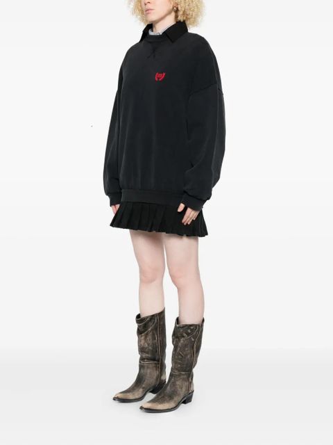 Balenciaga embroidered pleated mini dress - Black