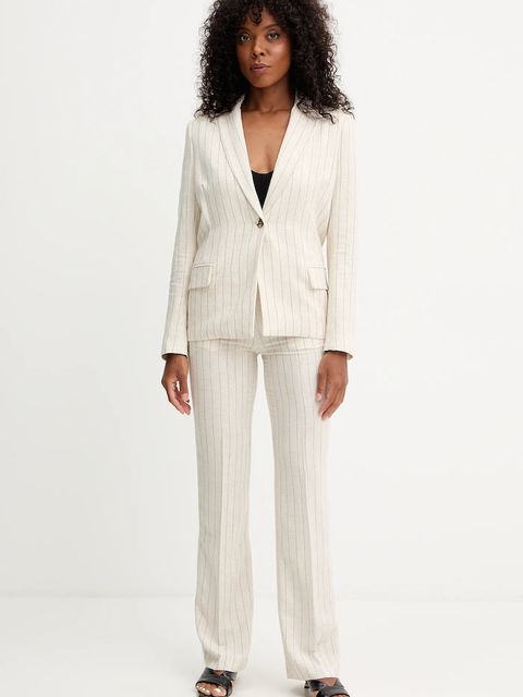 Morgan spodnie z lnem damskie kolor beżowy proste high waist PRIZ.F - zdjęcie produktu nr 2