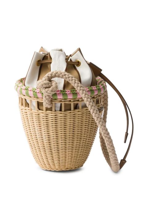Prada mini Wicker rope-handle bucket bag - Neutrals