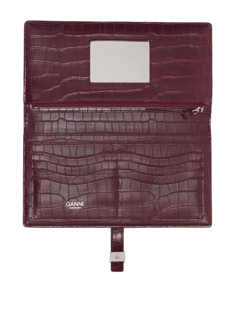 GANNI crocodile-effect flap wallet - Red