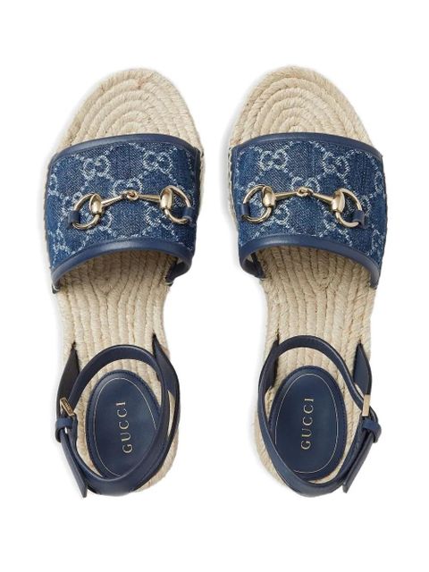 Gucci 45mm signature Horsebit detail denim sandals - Blue