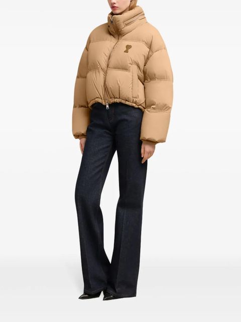 AMI Paris logo-print puffed jacket - Neutrals