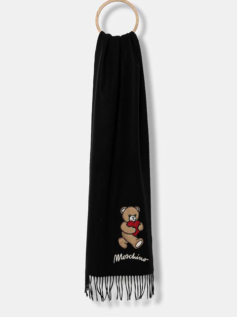 Moschino szalik wełniany kolor czarny z aplikacją M3330 30835 - zdjęcie produktu nr 1