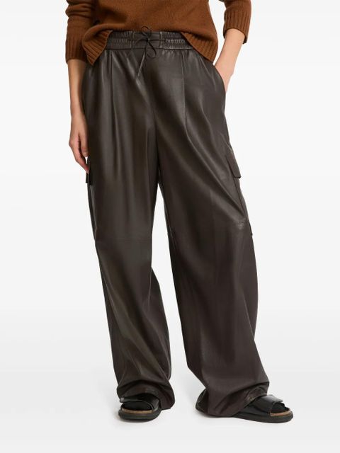 Yves Salomon leather wide-leg trousers - Brown
