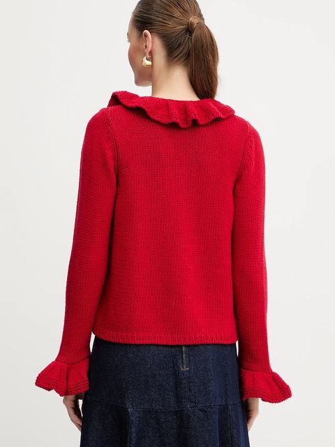 Luisa Spagnoli kardigan wełniany damski kolor czerwony ciepły 100274