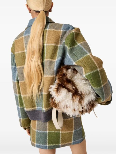 Miu Miu checked embroidered-logo jacket - Brown