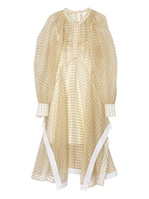 3.1 Phillip Lim puff-sleeve checked midi dress - Neutrals - zdjęcie produktu nr 1