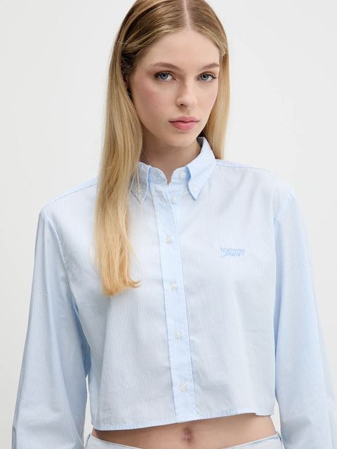 Tommy Jeans koszula bawełniana damska kolor niebieski slim z kołnierzykiem klasycznym DW0DW21400 - zdjęcie produktu nr 2