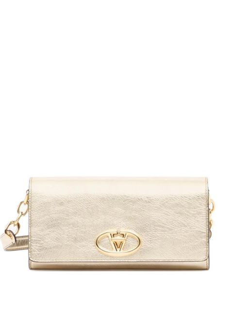 Valentino Garavani Vlogo The Bold Edition laminated calfskin wallet with shoulder strap - Gold - zdjęcie produktu nr 1