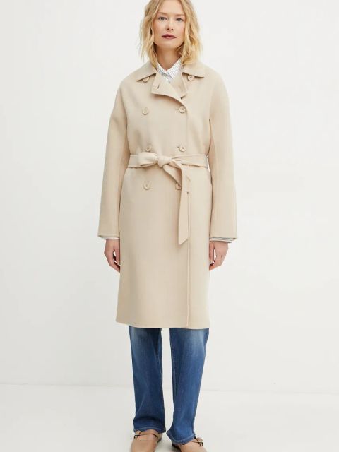 Weekend Max Mara płaszcz wełniany damski kolor beżowy przejściowy 2515011021600