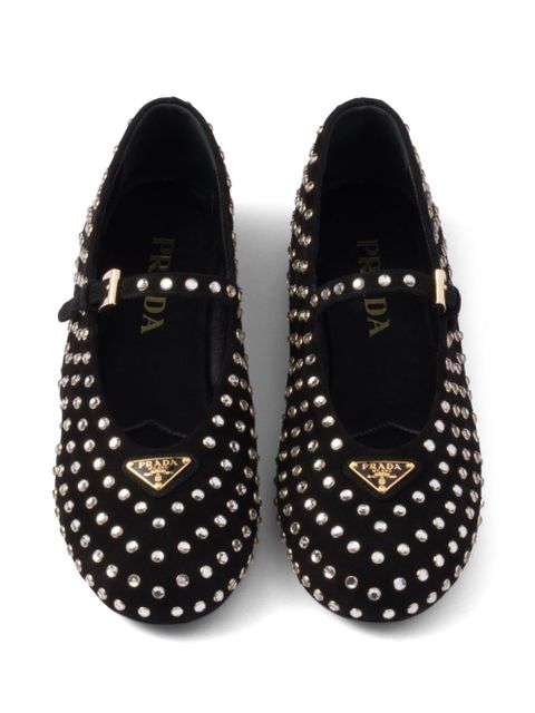 Prada crystal-embellished ballerina shoes - Black