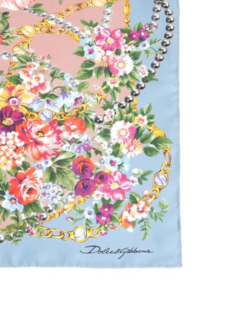 Dolce & Gabbana floral-print silk-twill scarf - Blue - zdjęcie produktu nr 2