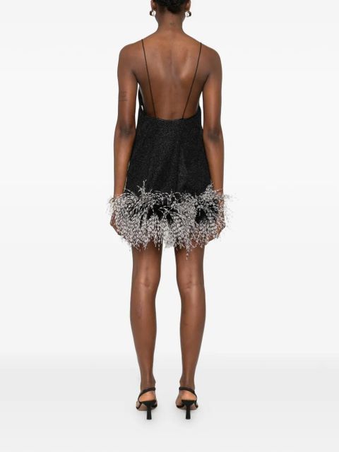 Oséree feather-trim V-neck mini dress - Black