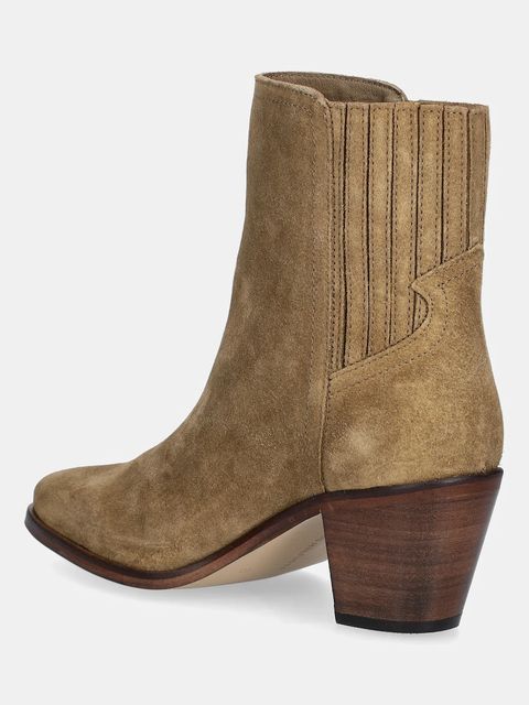Tommy Hilfiger botki zamszowe WESTERN MID HEEL SUEDE CHELSEA damskie kolor brązowy na słupku FW0FW08888
