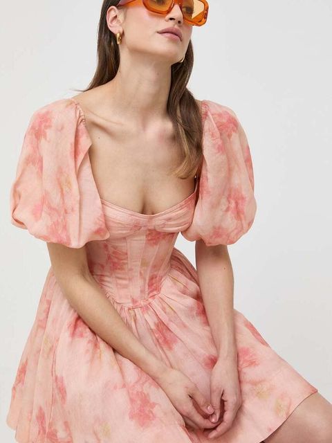 Bardot sukienka kolor pomarańczowy mini rozkloszowana - zdjęcie produktu nr 1