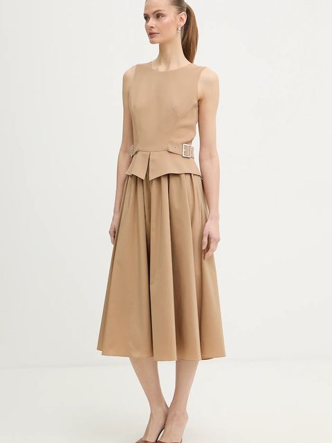 Karl Lagerfeld sukienka kolor beżowy midi rozkloszowana B1W13023