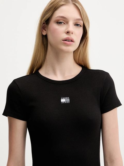 Tommy Jeans sukienka kolor czarny midi dopasowana DW0DW20873