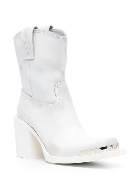 Miu Miu mid-calf leather cowboy boots - White