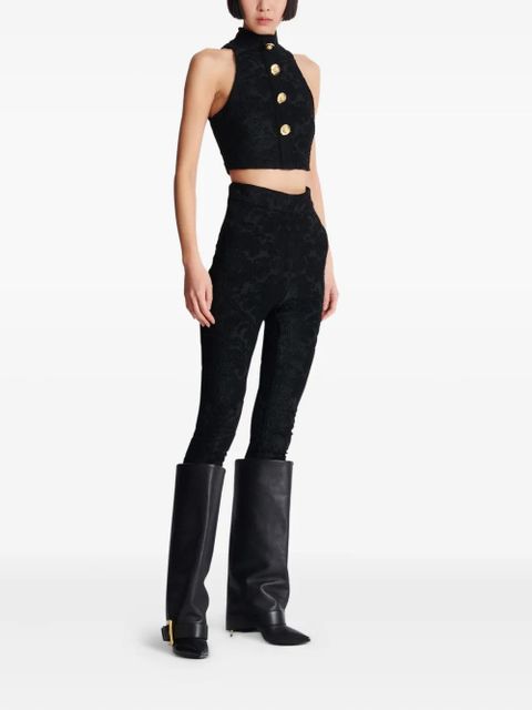 Balmain baroque-pattern buttoned top - Black