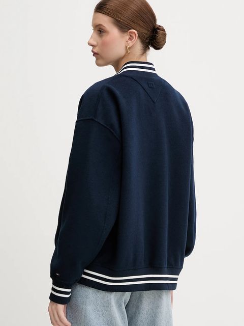 Tommy Hilfiger kurtka bomber z dodatkiem wełny kolor granatowy przejściowa oversize WW0WW47760