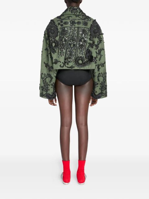 DRIES VAN NOTEN sequin-embroidered cotton jacket - Green