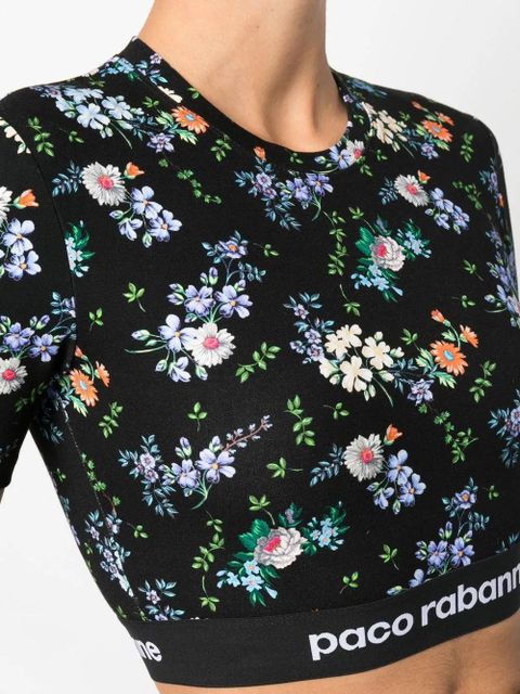Rabanne floral-print crop-top - Black