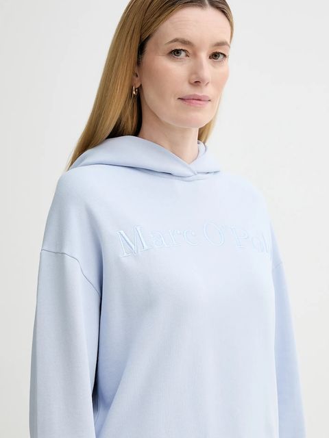 Marc O'Polo bluza bawełniana damska kolor niebieski z kapturem z aplikacją 600407354165