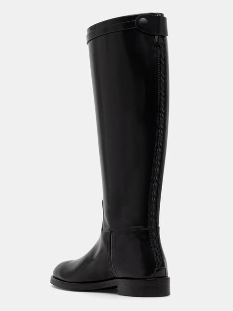 Emporio Armani kozaki skórzane damskie kolor czarny na płaskim obcasie EW002913 AF17517 UC001